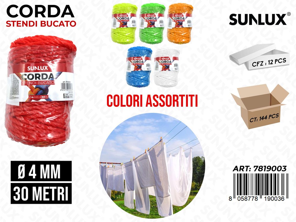 Corda Stendi Bucato Col. Ass. D.4MM*30MT