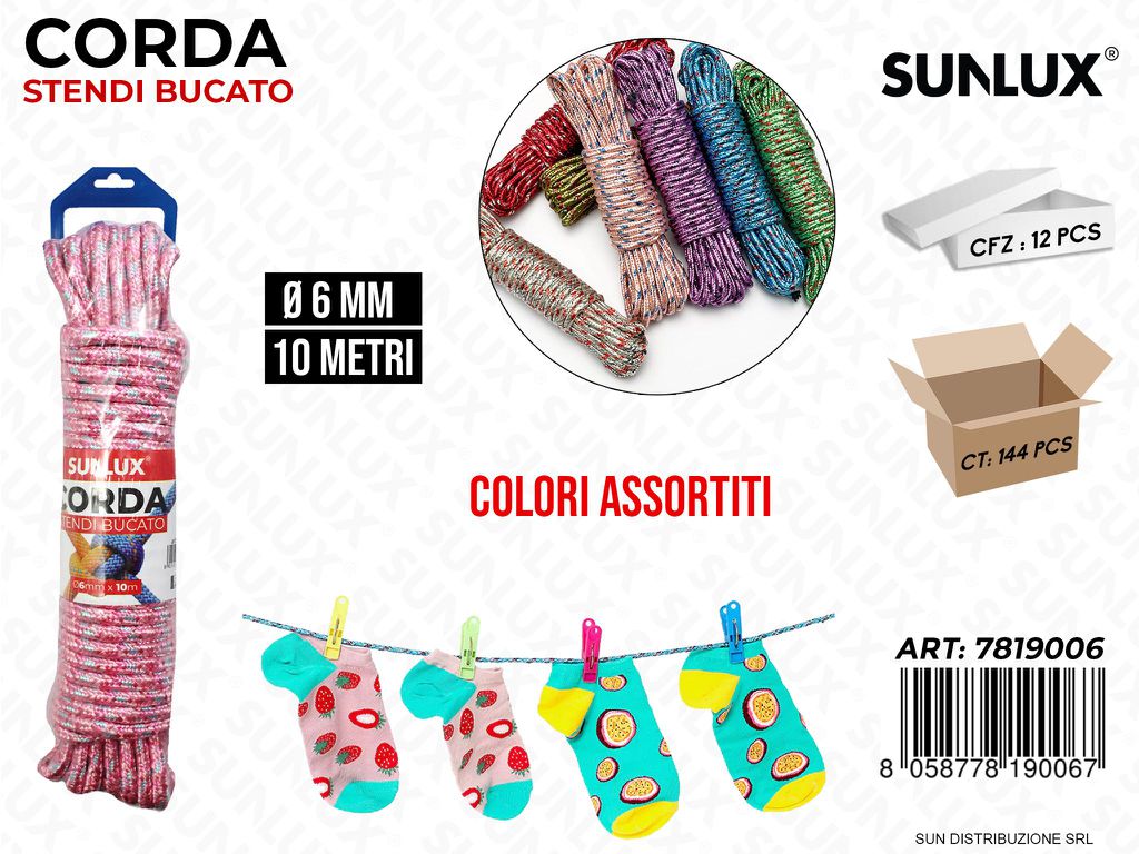 Corda Stendi Bucato Col. Ass. D.6MM*10MT