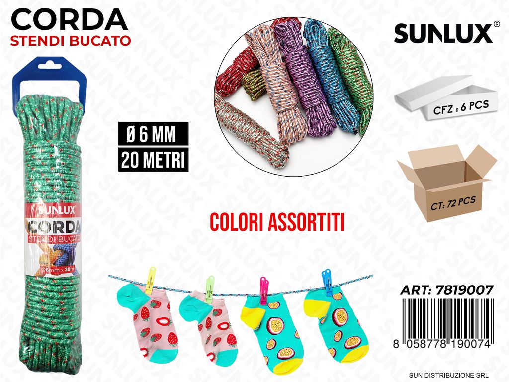 Corda Stendi Bucato Col. Ass. D.6MM*20MT