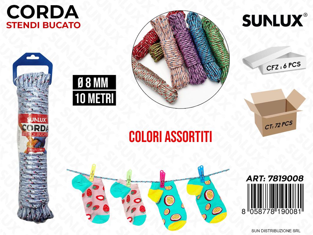 Corda Stendi Bucato Col. Ass. D.8MM*10MT