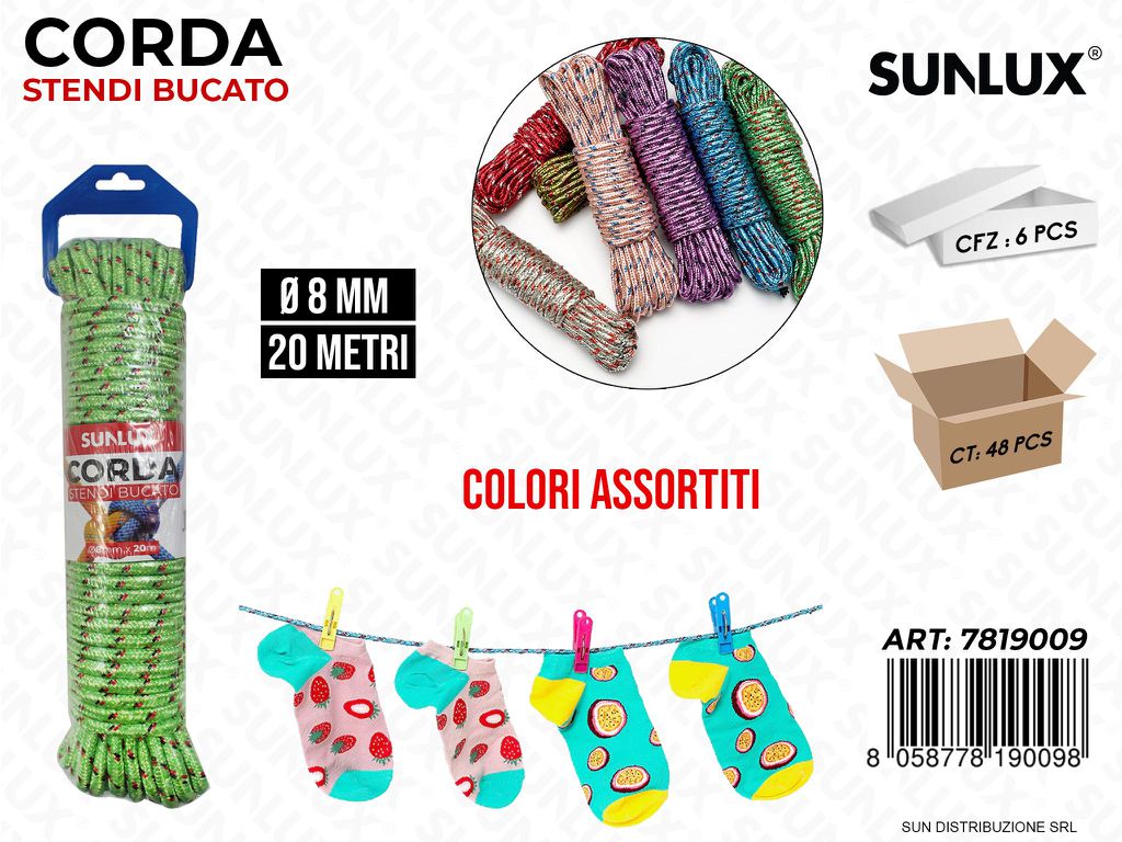 Corda Stendi Bucato Col. Ass. D.8MM*20MT