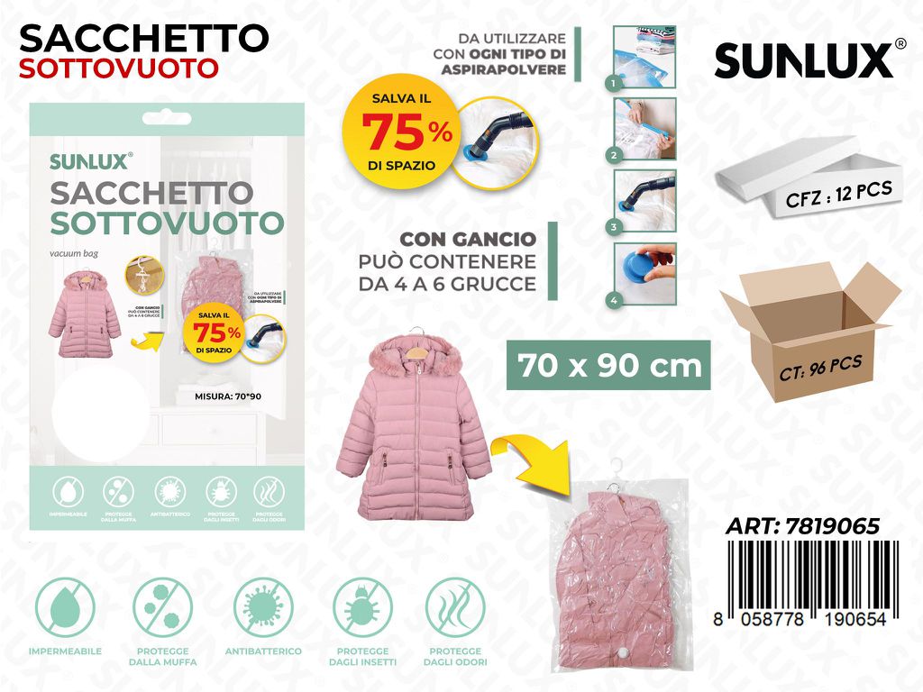 Sunlux Sacco Sottovuoto c/Gancio 70*90CM