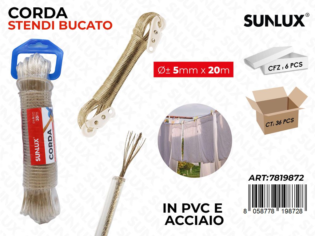 Sunlux Corda Stendi Bucato Acc. 5MM*20MT