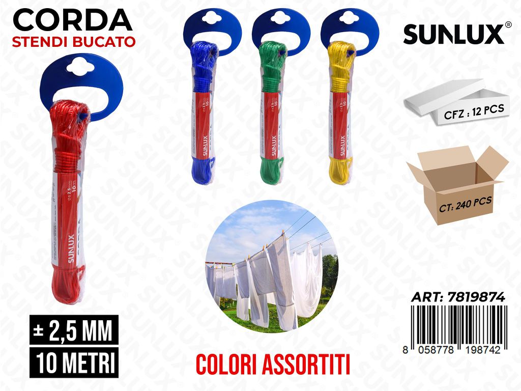Sunlux Corda Stendi Bucato 2.5MM*10MT Ass.