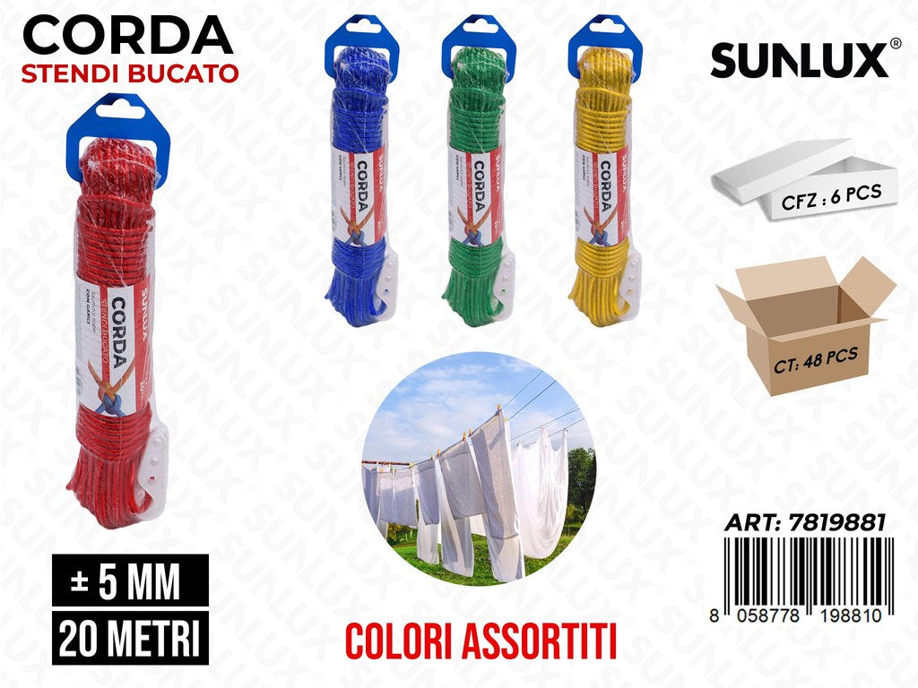 Sunlux Corda Stendi Bucato 5MM*20MT Ass.
