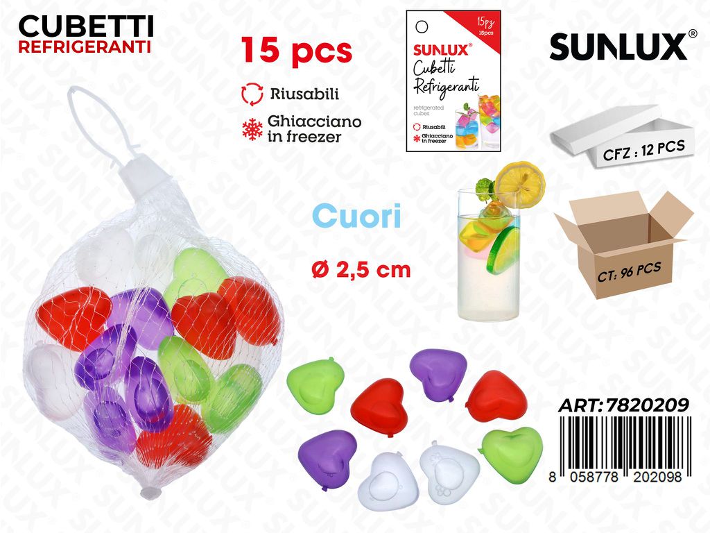 Sunlux Cubetti Refrigeranti Cuori 15PCS Ass. 2.5CM
