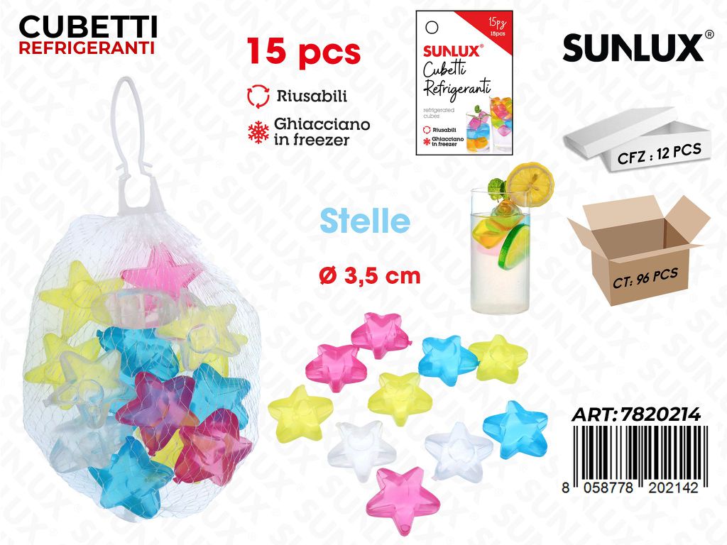 Sunlux Cubetti Refrigeranti Stelle 15PCS Ass. 3.5CM