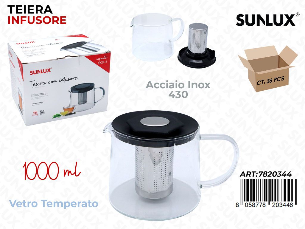 Sunlux Teiera con Infusore Vetro-acc 1000ML