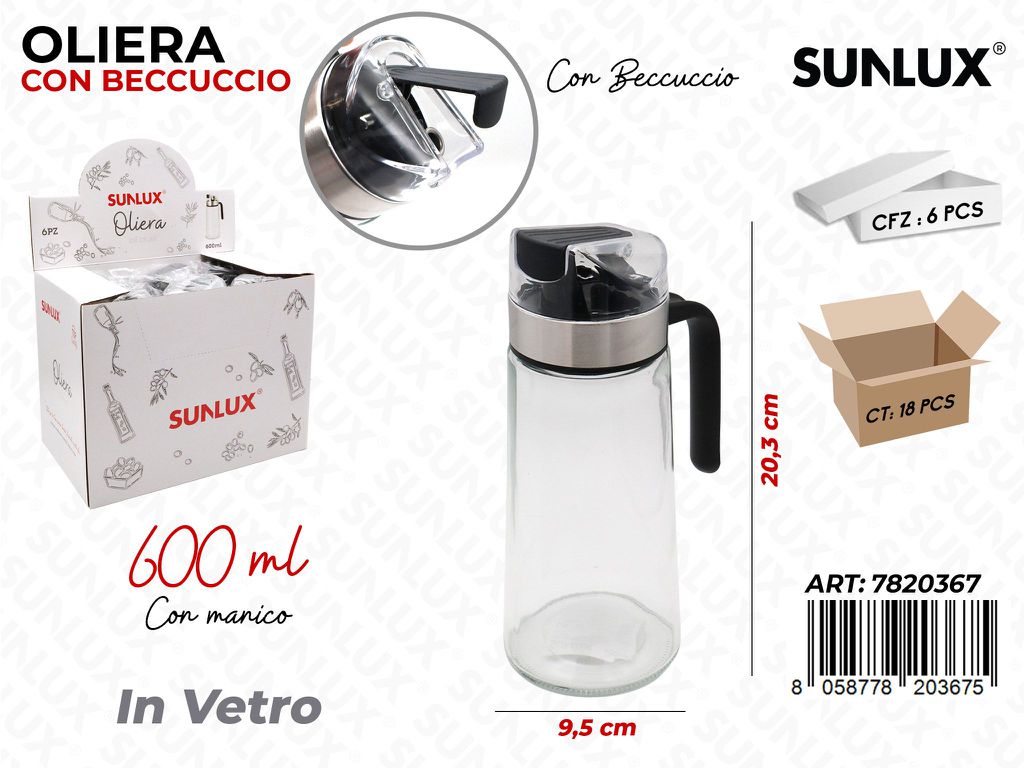 Sunlux Esp. Oliera c/ Becc. Vetro 600ML 9.5*20.3CM