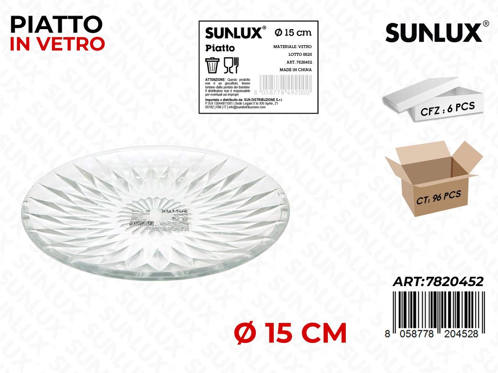 Sunlux Piatto in Vetro D.15 Cm