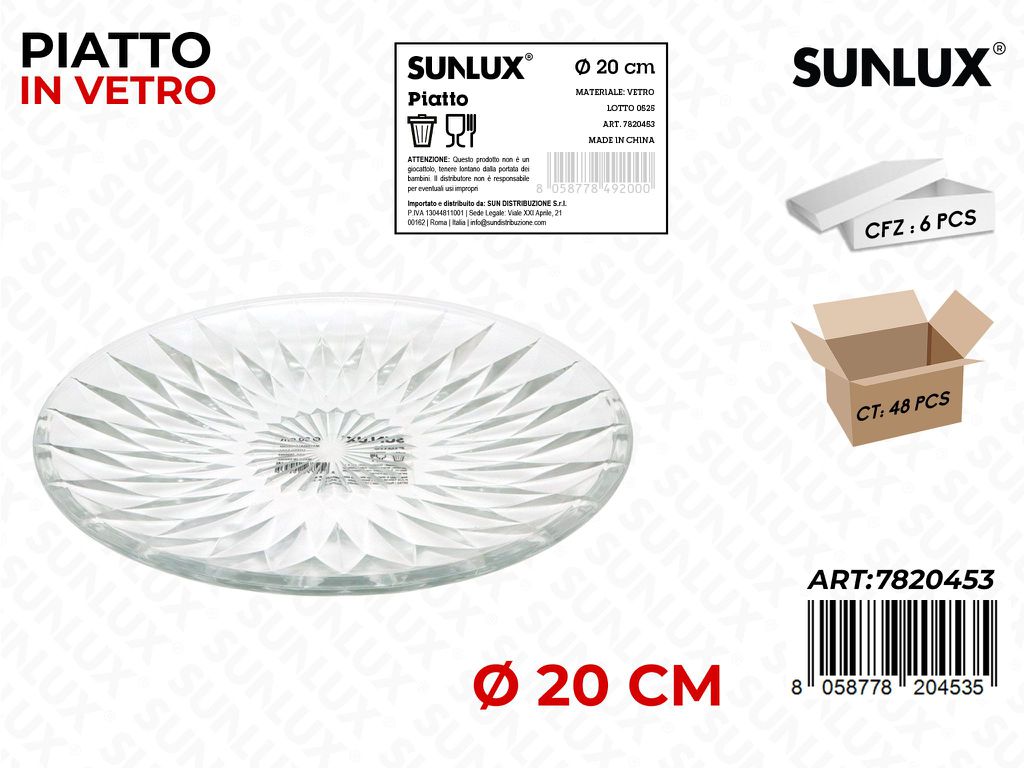 Sunlux Piatto in Vetro D.20 Cm