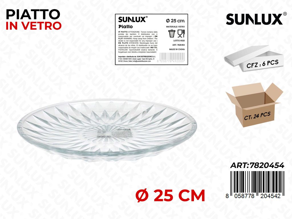 Sunlux Piatto in Vetro D.25 Cm