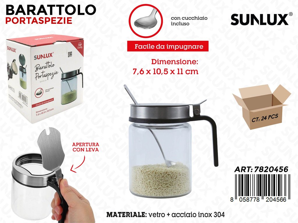 Sunlux Barattolo Portaspezie Vetro-acc. 304 7.6*10.5*11CM