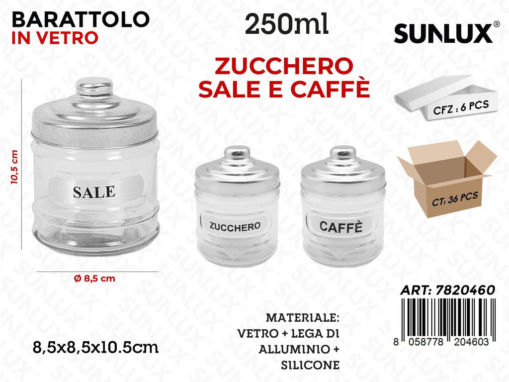 Sunlux Barattolo Vetro Cucina Ass. D.8.5*10.5CM 250ML