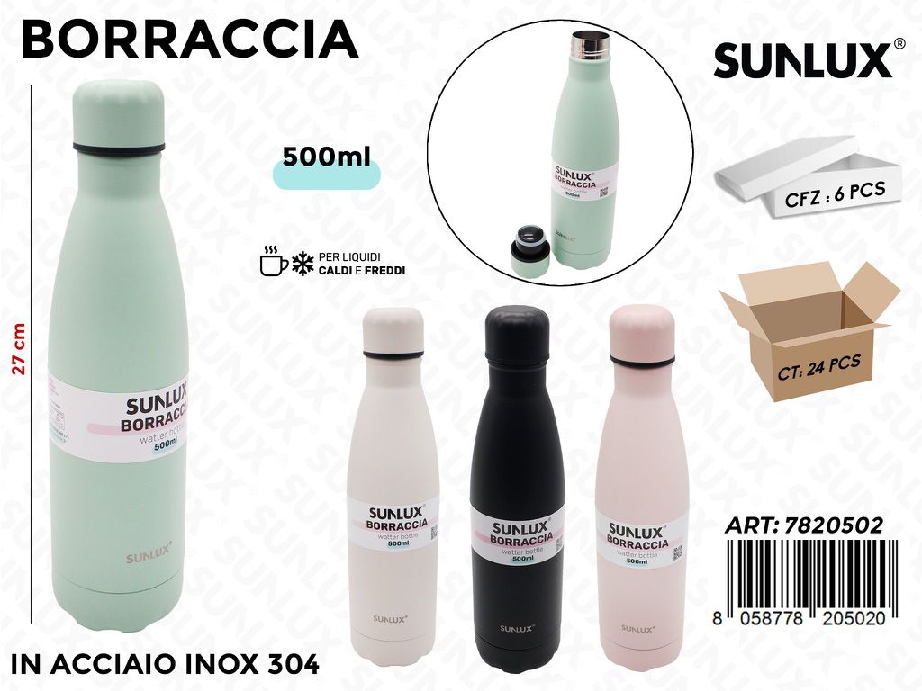 Sunlux Borraccia Ass. Acciaio 304 500ML 27CM