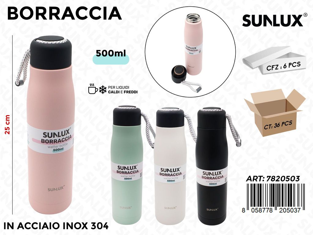 Sunlux Borraccia Ass. Acciaio 304 500Ml 25Cm