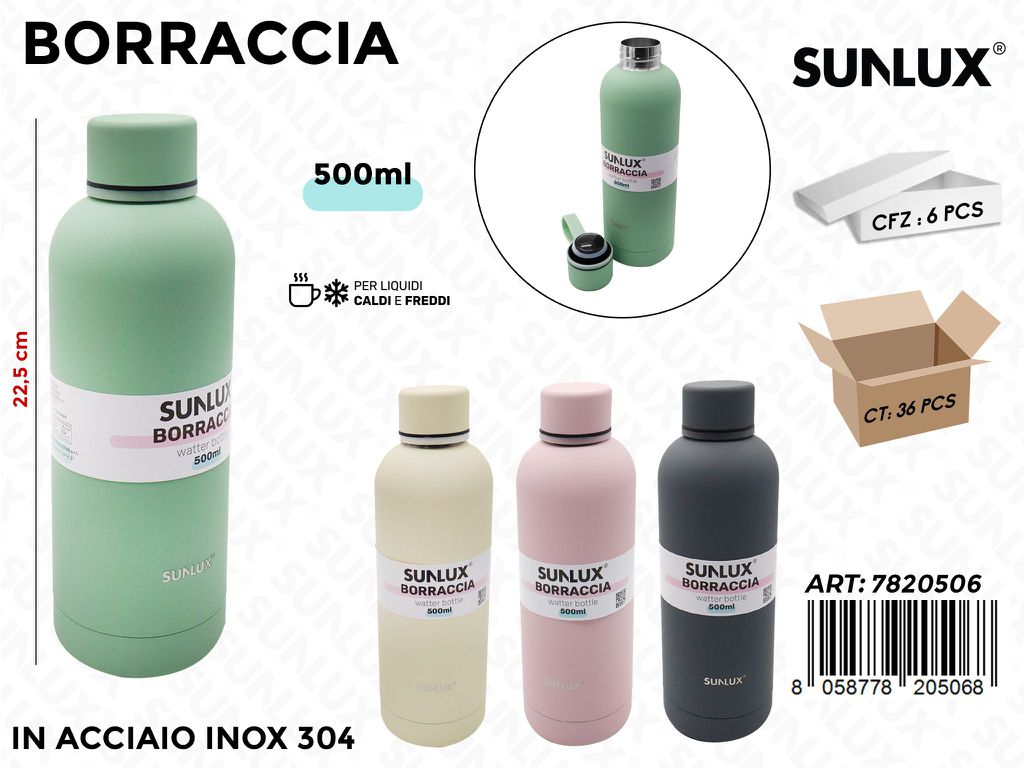Sunlux Borraccia Ass. Acciaio 304 500ML 22.5CM