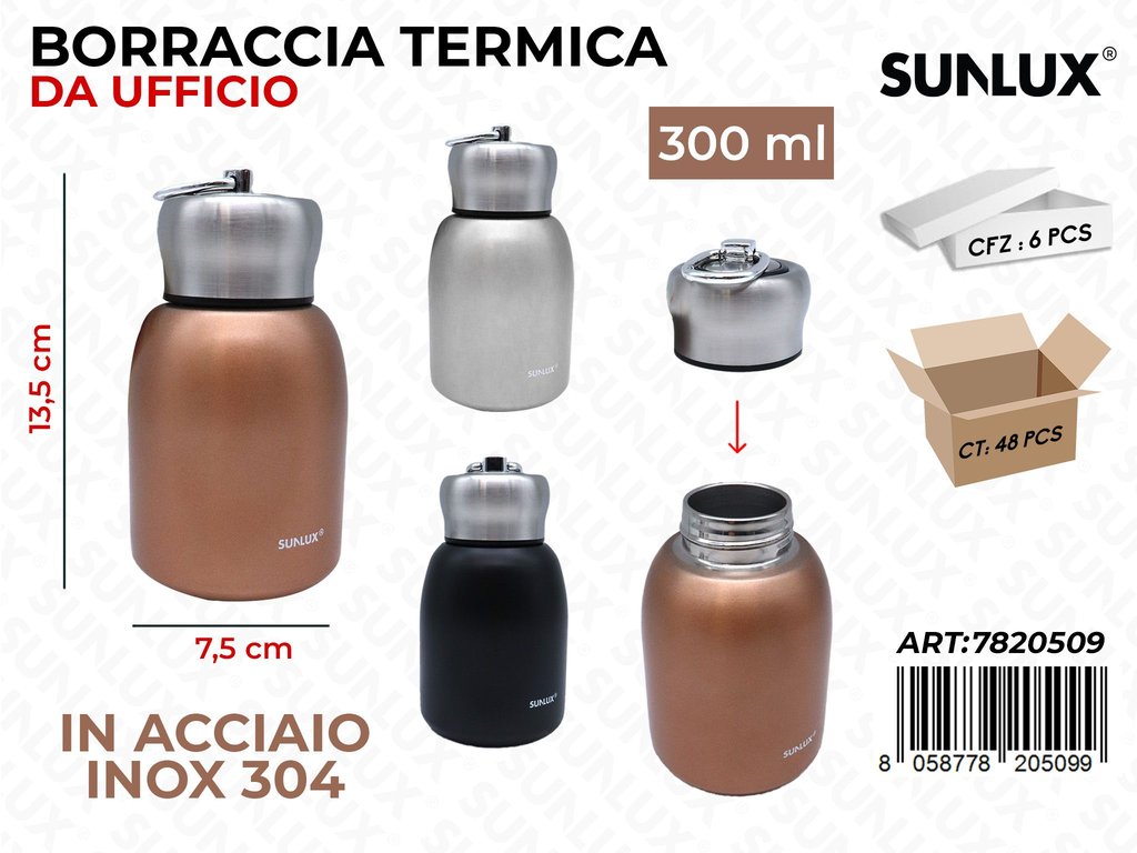 Sunlux Borraccia Termica Uff. Acc. Inox 304 300ML 7.5*13.5CM Ass.