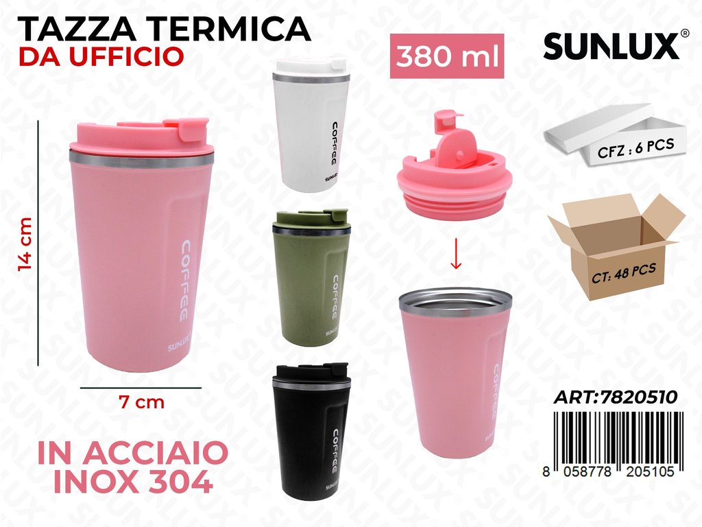 Sunlux Tazza Termica Uff. Acc.inox 304 380ML 7*14CM Ass.