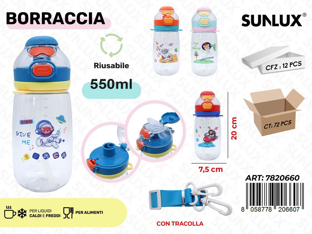 Sunlux Borraccia c/Tracolla Ass. 550ML 7.5*20CM