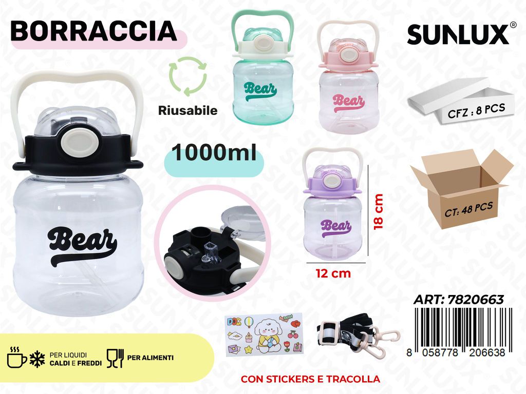 Sunlux Borraccia c/Tracolla Ass. 1L 12*18CM