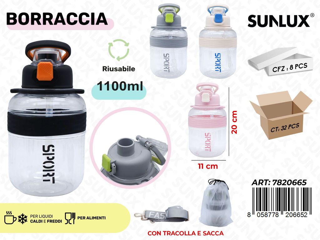 Sunlux Borraccia c/Tracolla Ass. 1.1L 11*20CM