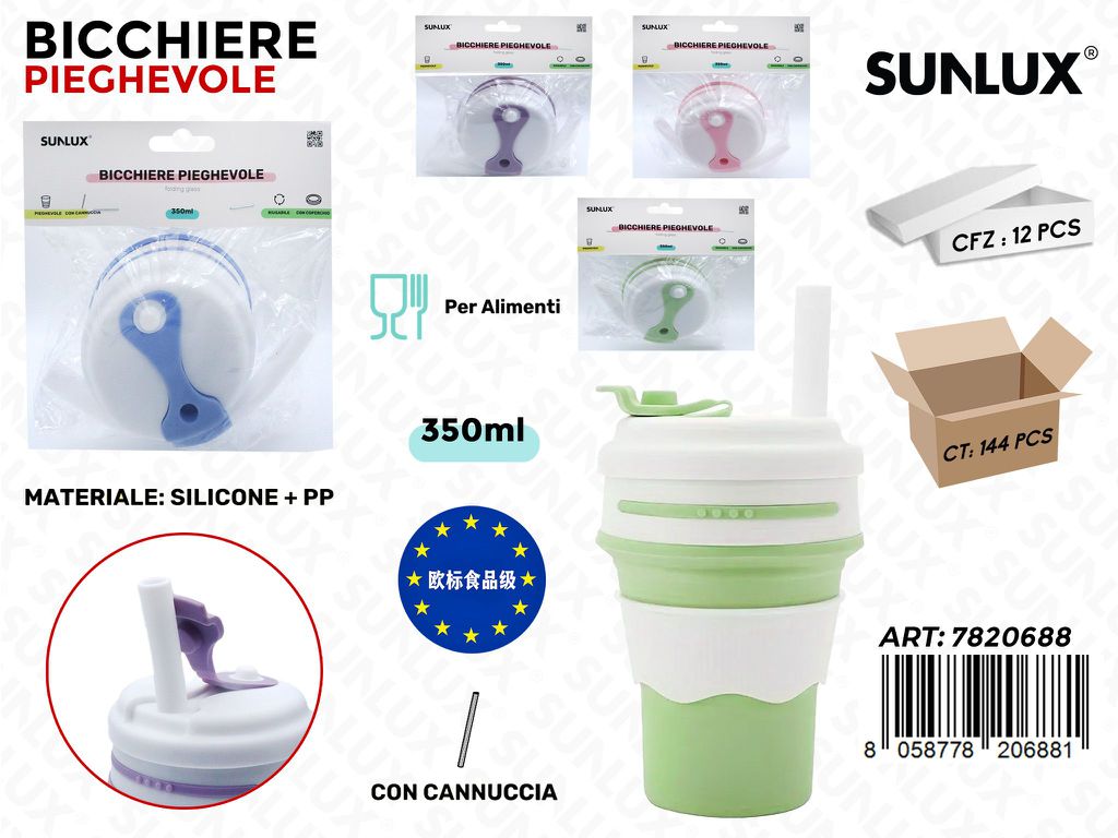 Sunlux Bicchiere Pieghevole c/Cannuccia Ass. 350ML