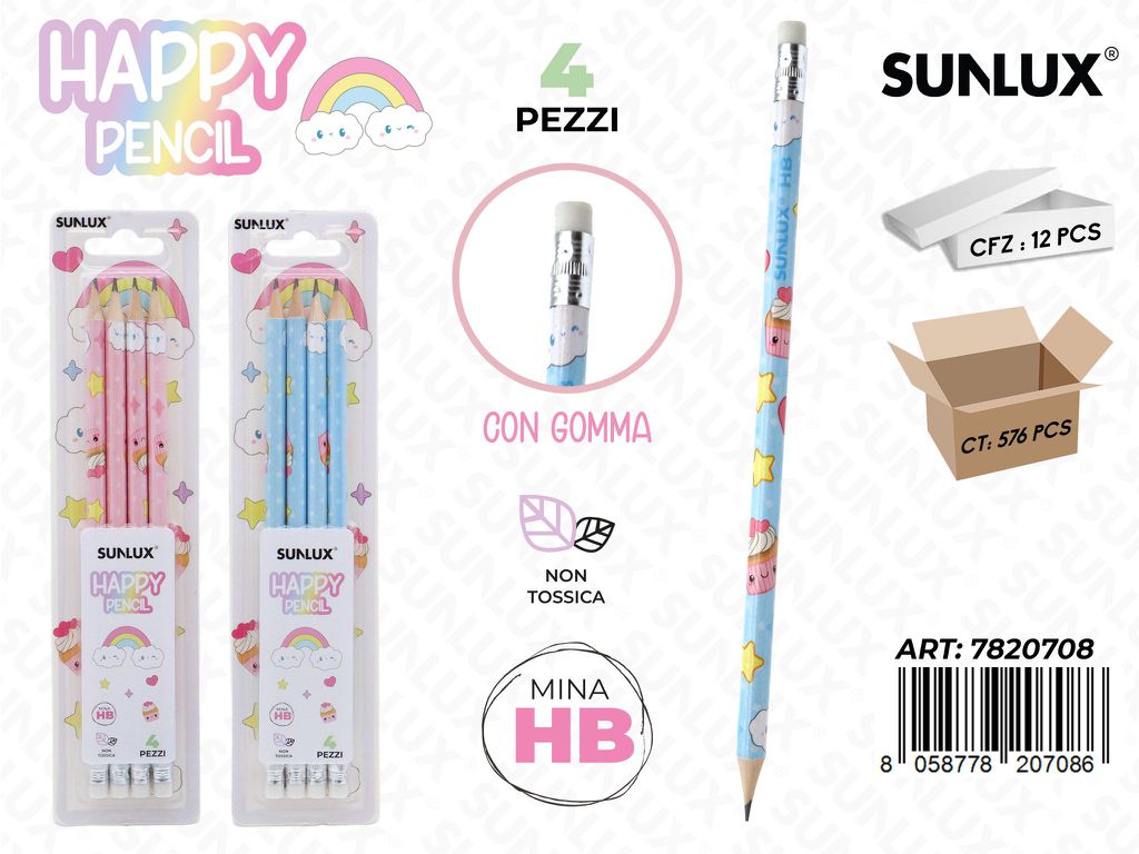 Happy Pencil Rainbow Hb 4Pcs Ass.