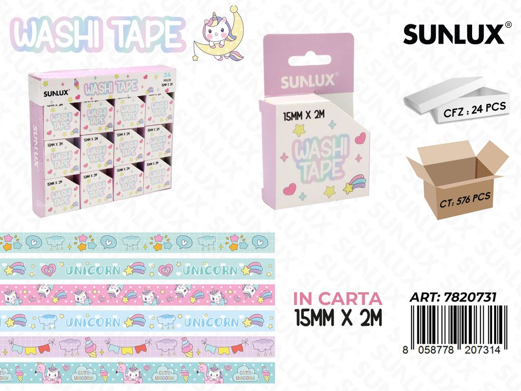 Washi Tape Unicorn 15Mm*2Mt Ass.