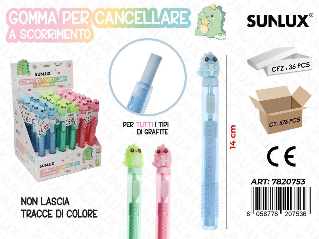 Gomma Per Cancellare Scorr. Dino 14Cm Ass.