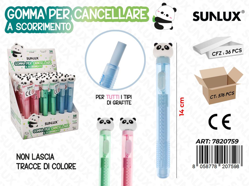 Gomma Per Cancellare Scorr. Panda 14Cm Ass.