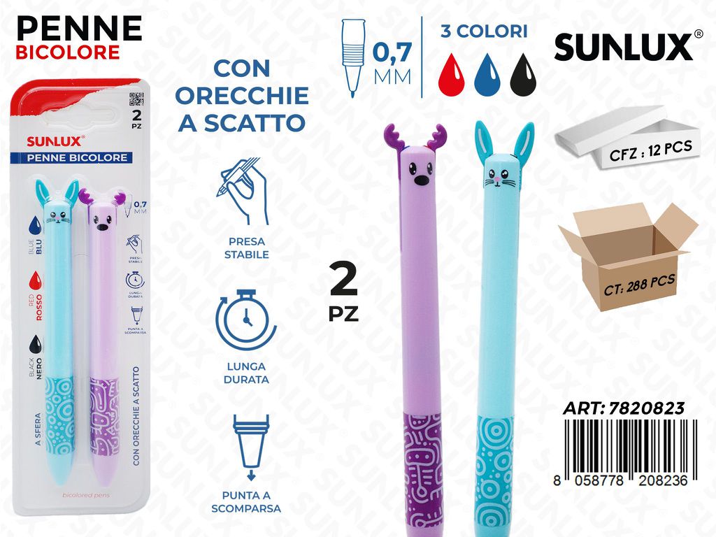 Sunlux Penna Bicolore a Scatto 2PCS Ass. 0.7MM