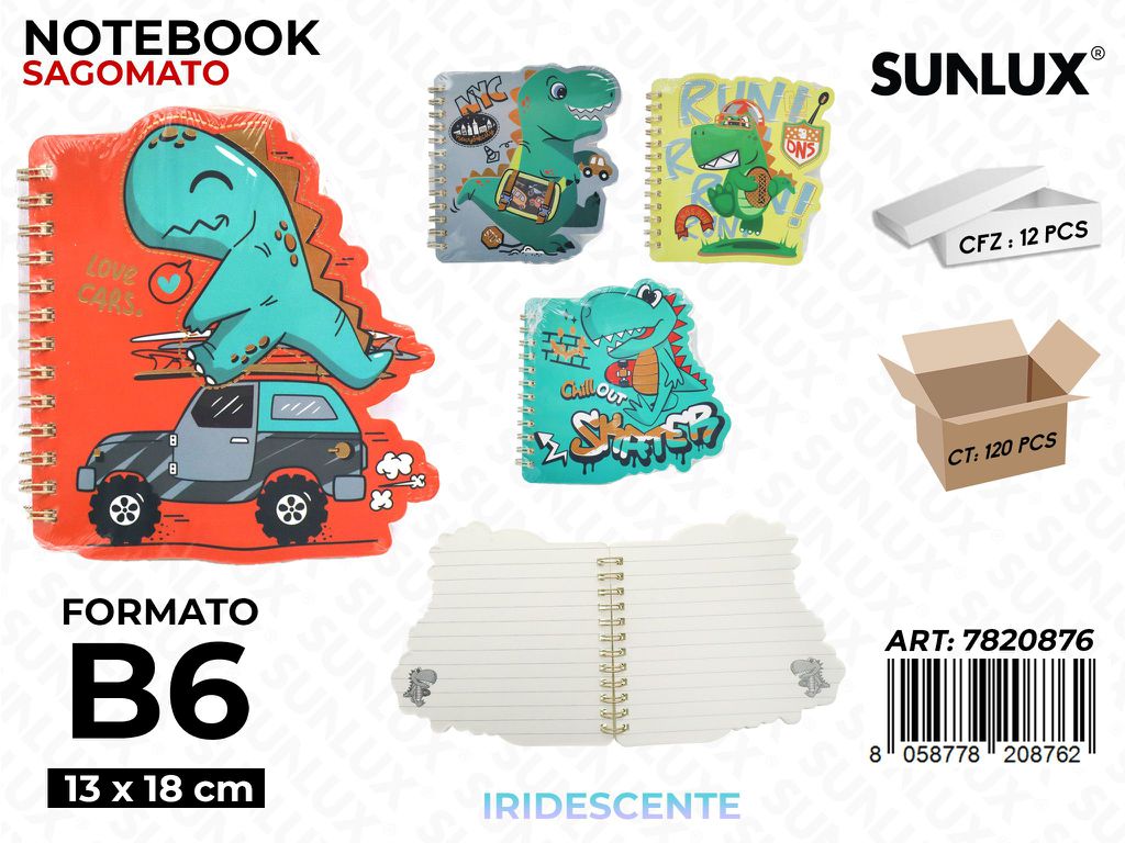Sunlux Notebook Sagomato Dino B6 13*18CM