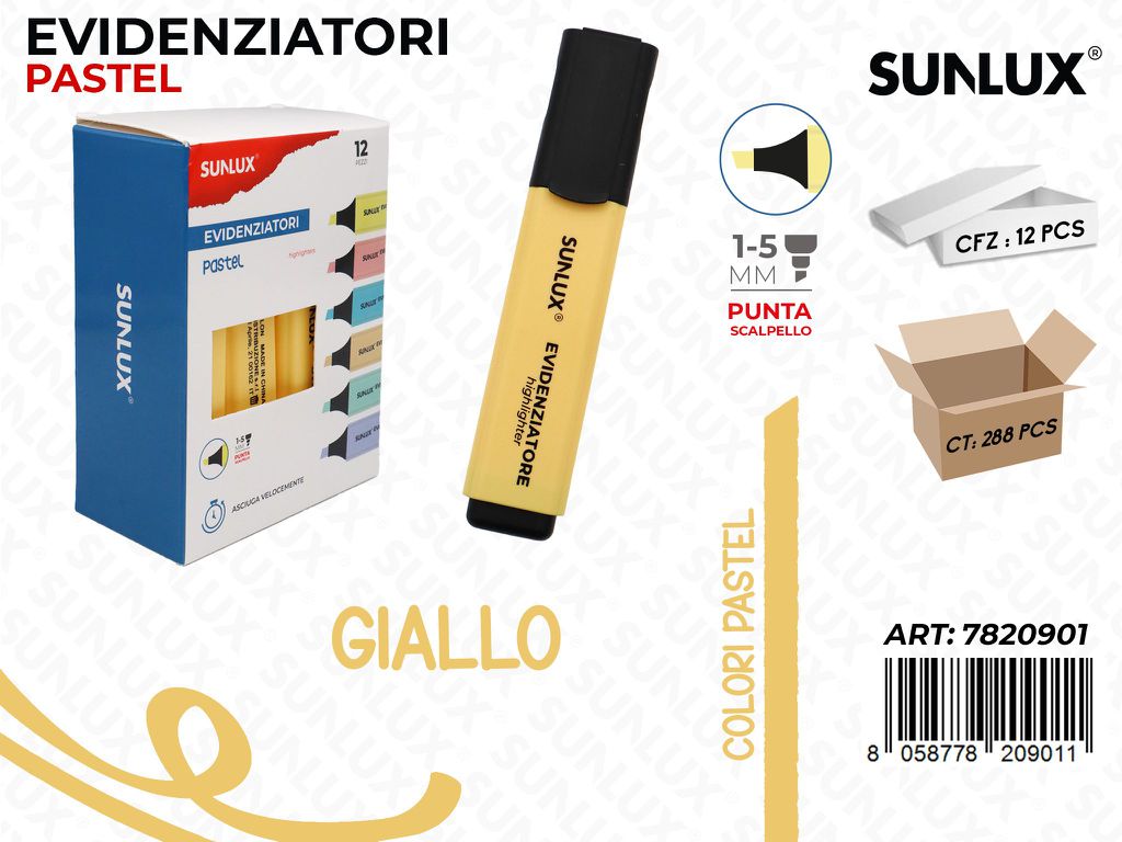 Sunlux Evidenziatore Pastel Giallo 1-5MM