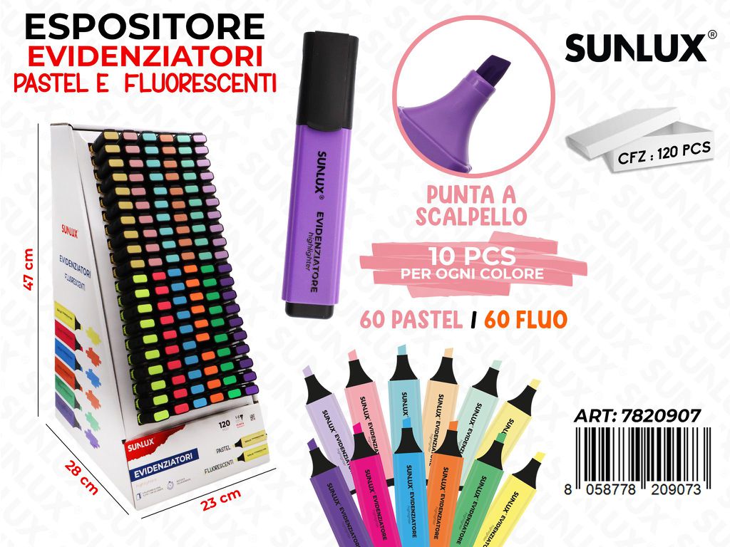 Sunlux Esp. Evidenziatori Pastel-fluo 120PCS Ass.