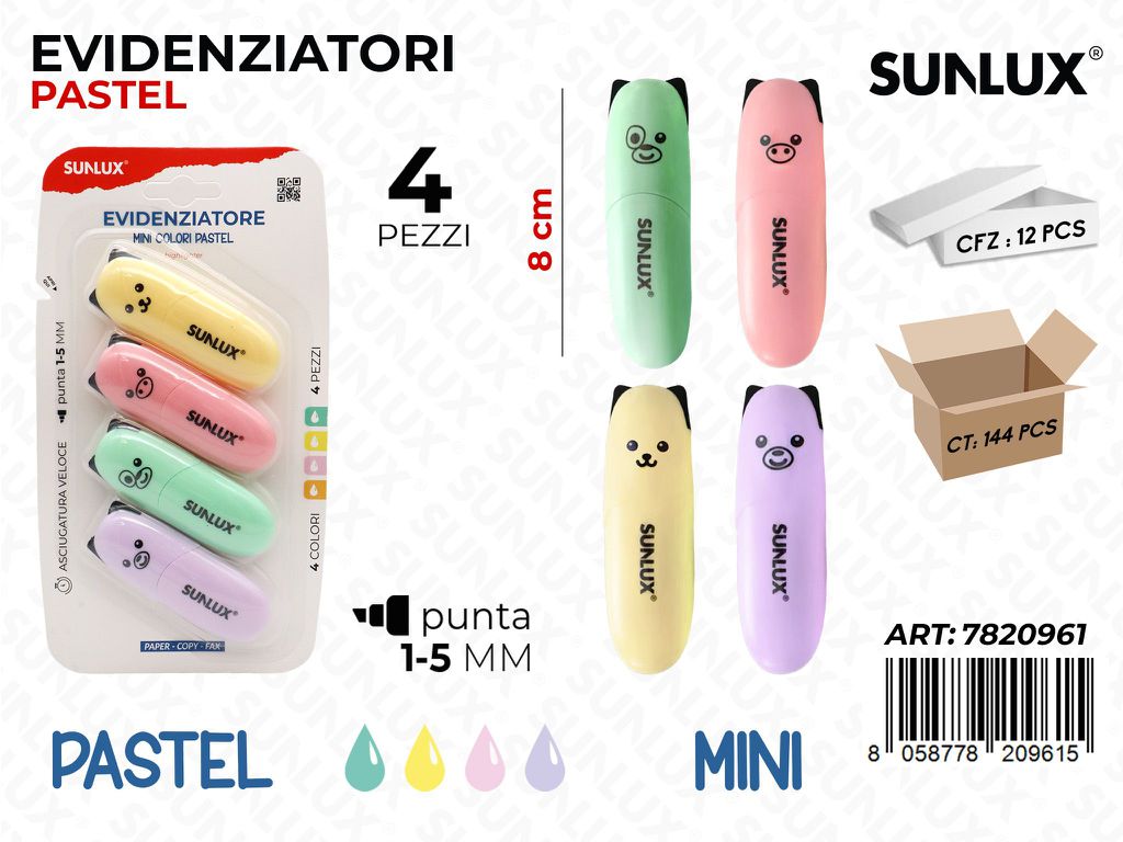 Sunlux Evidenziatori Mini Pastel 4PCS 1-5MM Ass.