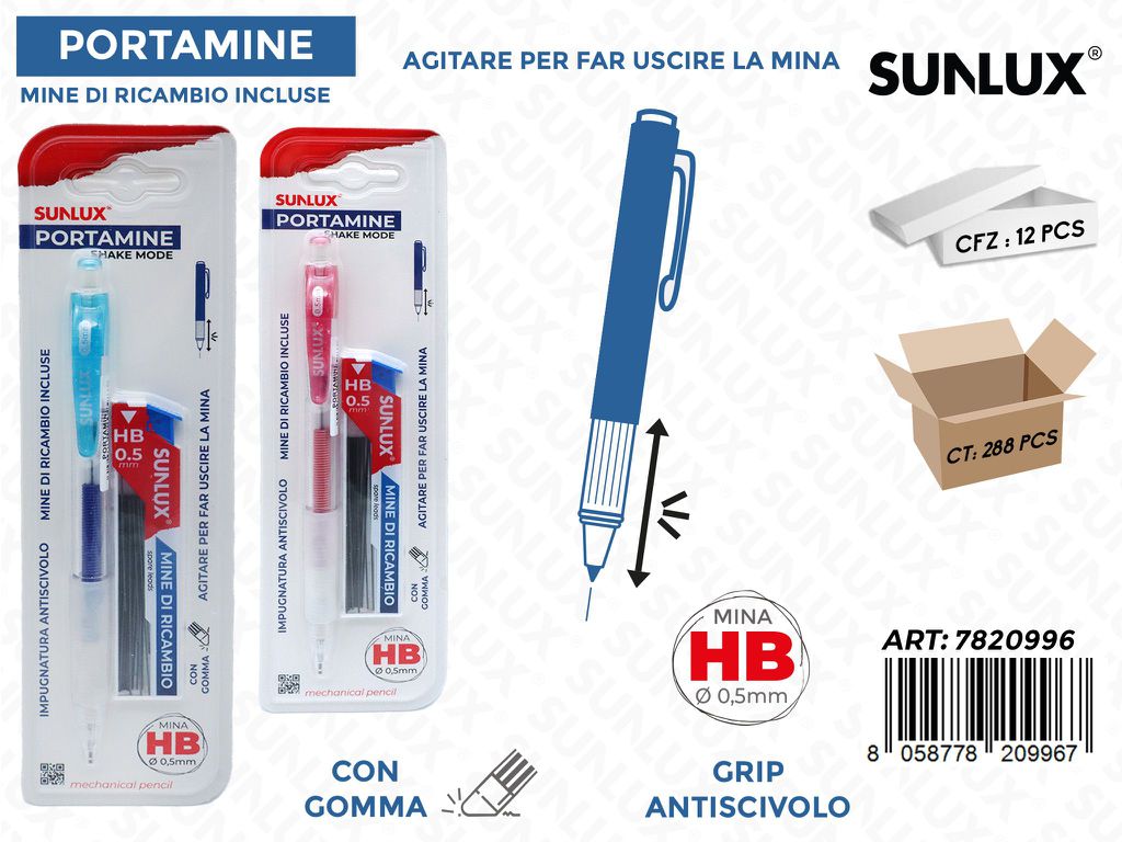 Sunlux Portamine c/Gomma Hb 0.5MM Ass.