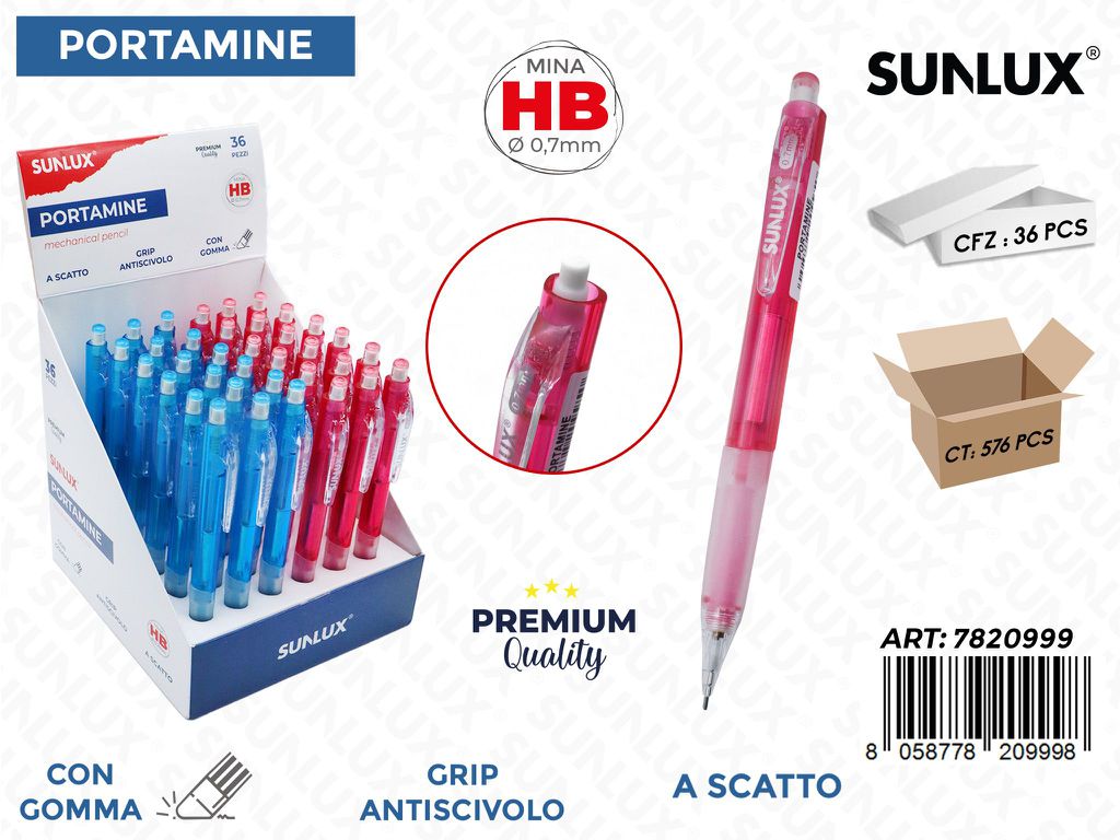 Sunlux Esp. Portamine c/Gomma Hb 0.7MM Ass.