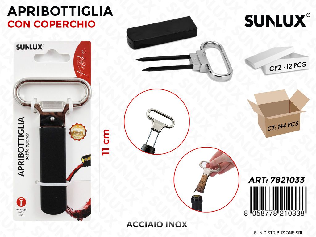 Apri Bottiglia c/ Coperchio Acciaio Inox 11CM