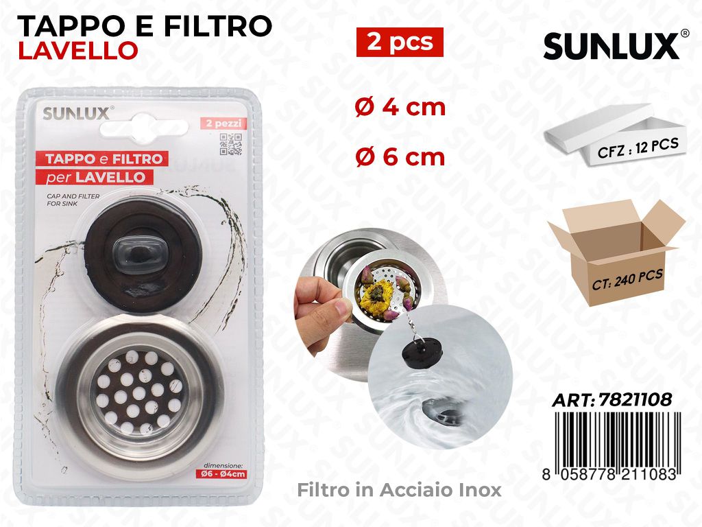 Tappo e Filtro Lavello Acciaio Inox 4-6CM/ Pz da 12