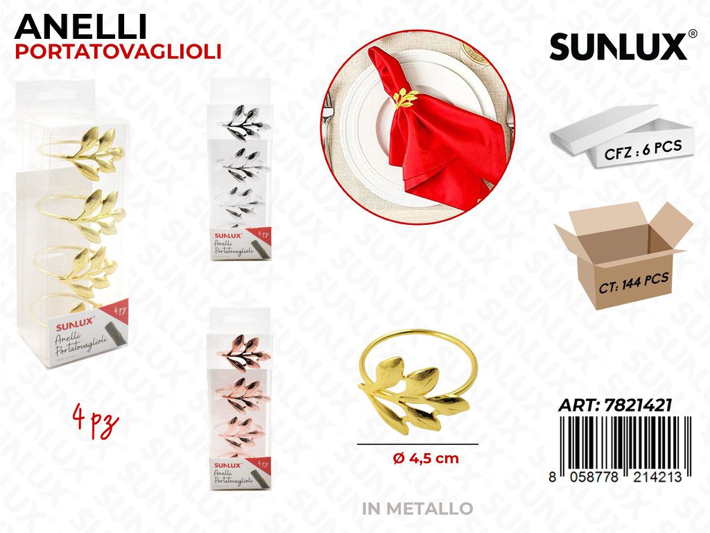 Sunlux Anelli P.tovaglioli D.4.5CM 4PCS