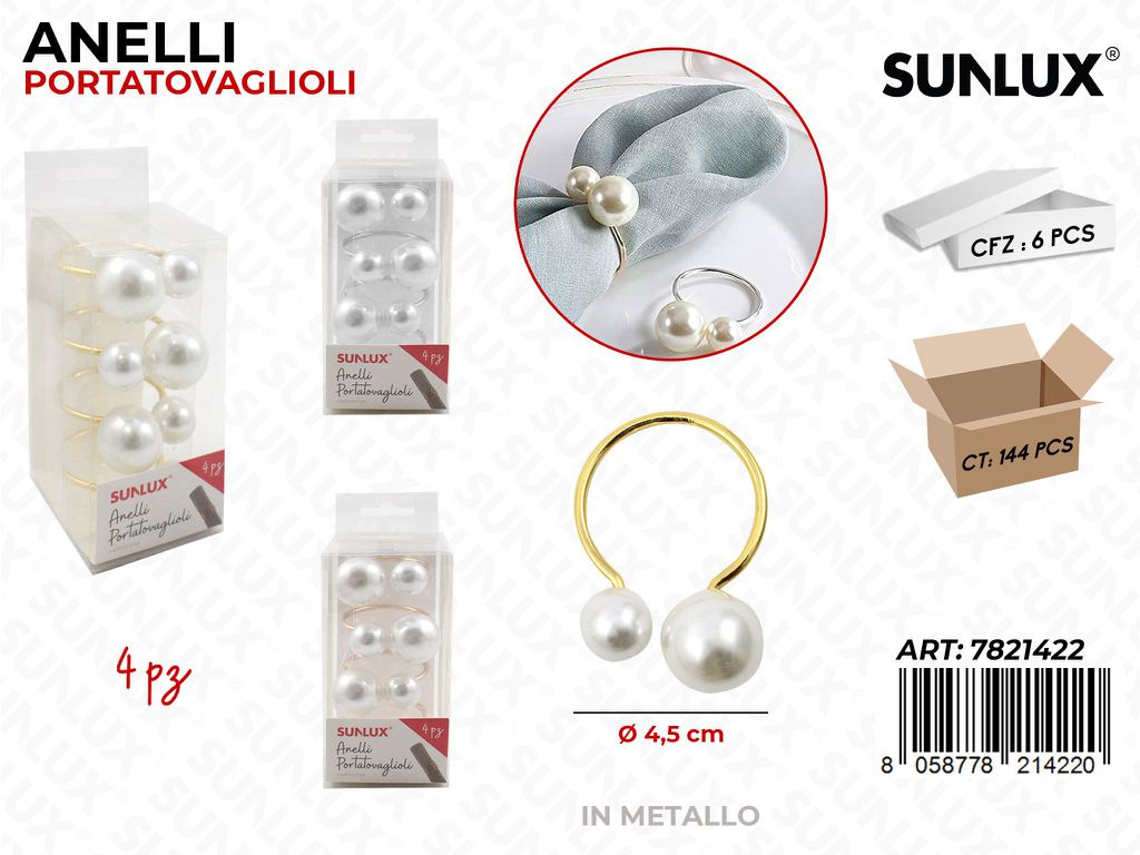 Sunlux Anelli P.tovaglioli D.4.5CM 4PCS