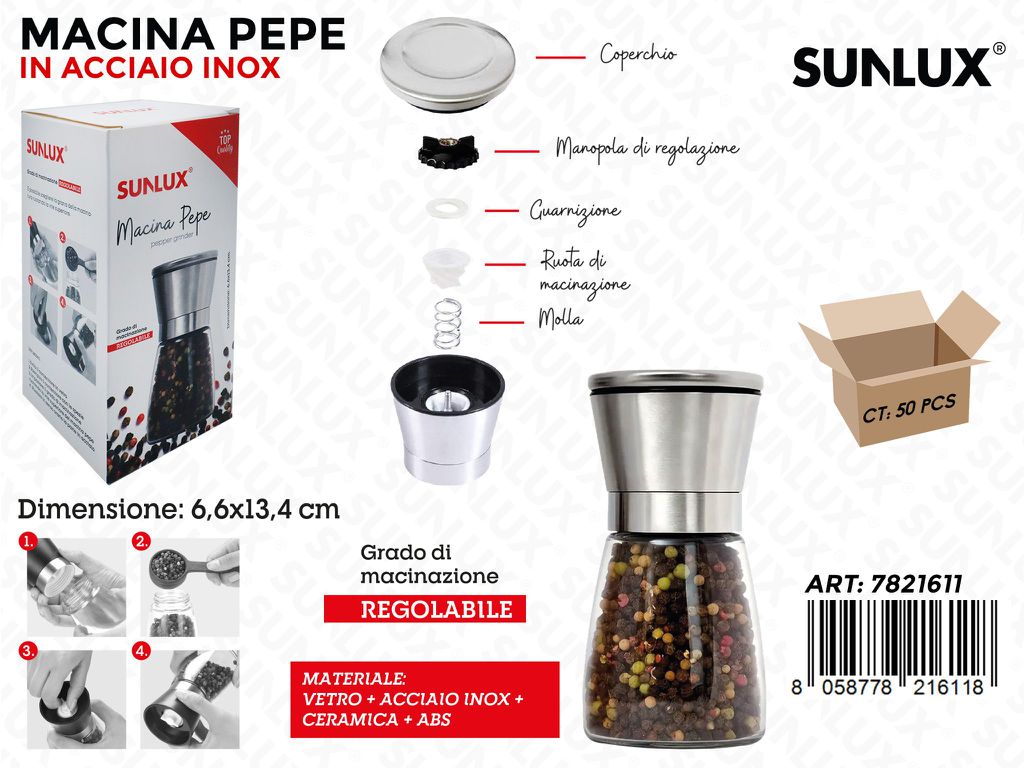 Sunlux Macina Pepe Acc. Inox 6.6*13.4CM