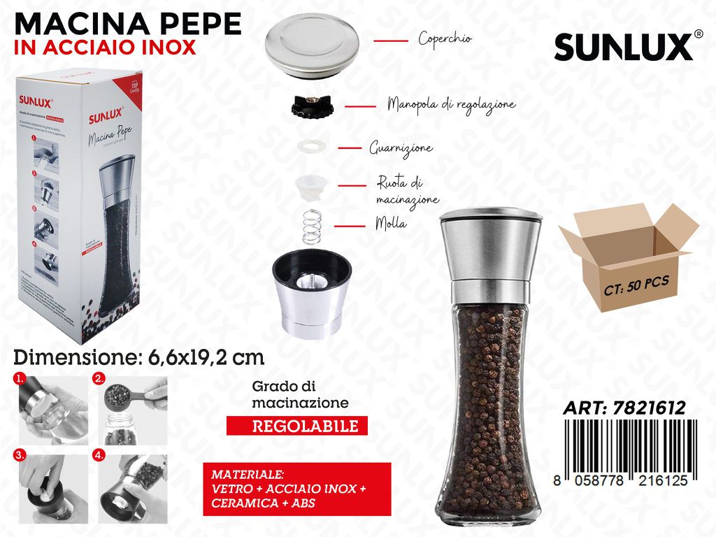 Sunlux Macina Pepe Acc. Inox 6.6*19.2CM