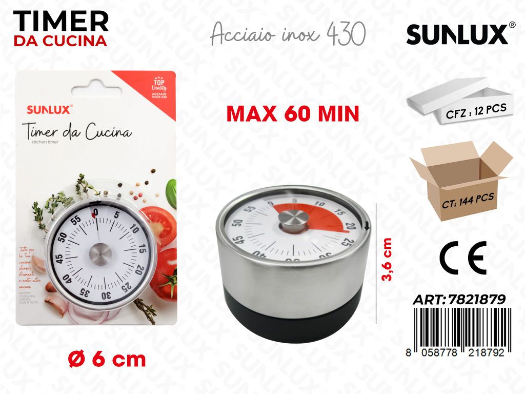 Sunlux Timer da Cucina Acciaio 430 D.6*3.6CM