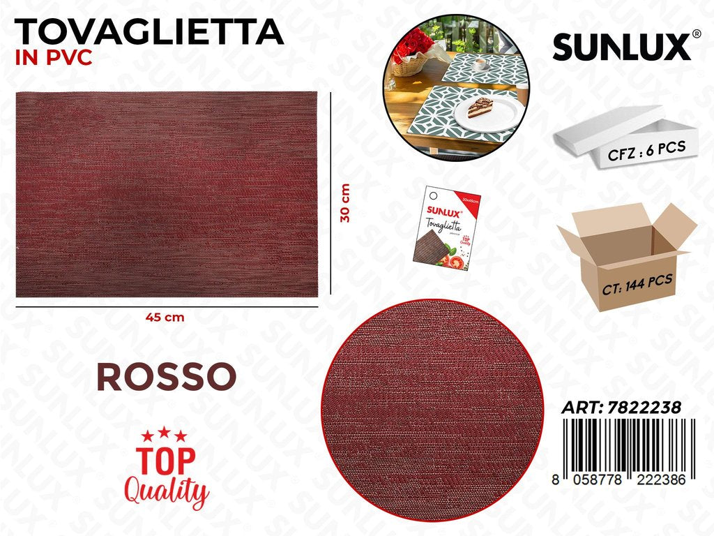 Sunlux Tovaglietta Rett. Rosso Pvc 45*30CM