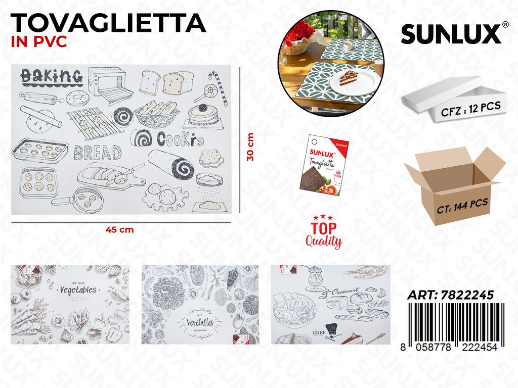 Sunlux Tovaglietta Rett. Pvc 45*30CM Ass.
