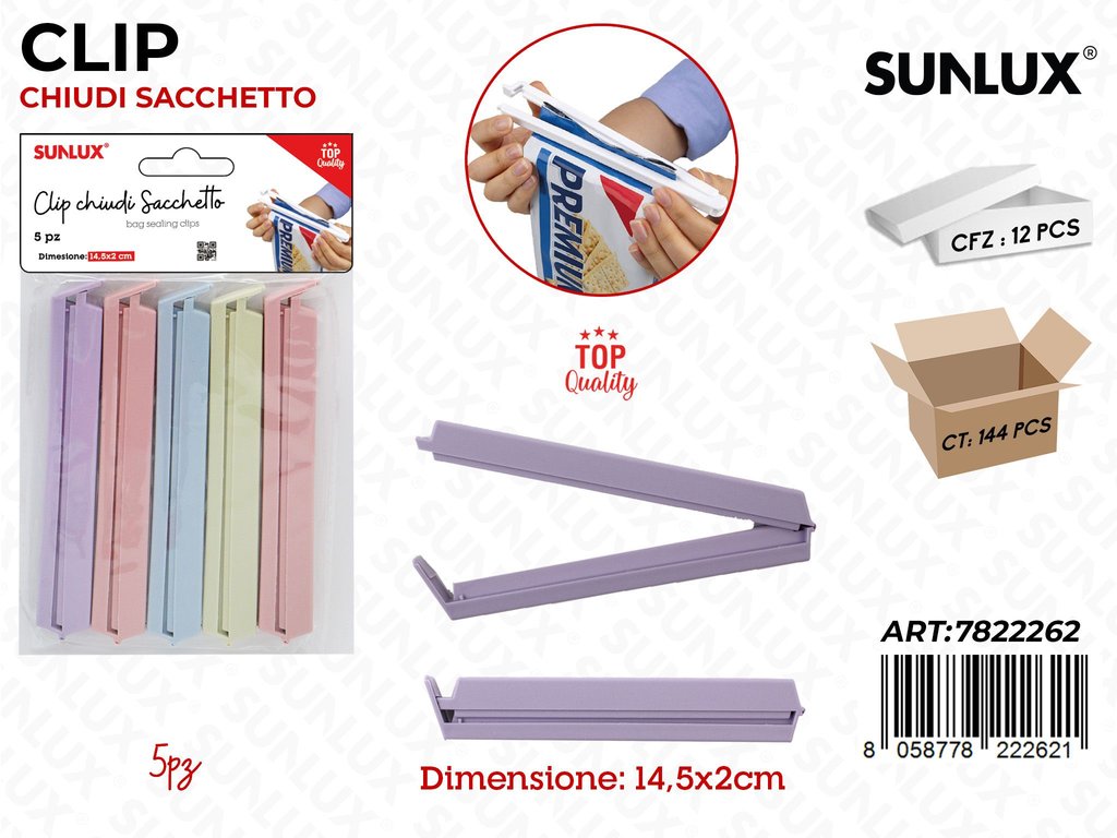 Sunlux Clip Chiudi Sacchetto 5PCS 14.5*2CM