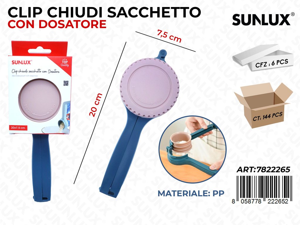 Sunlux Clip Chiudi Sacch. c/Dosatore 20*7.5CM