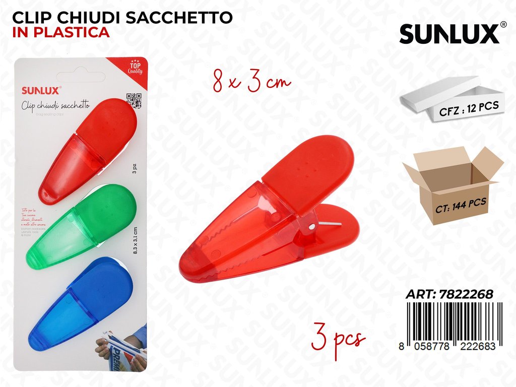 Sunlux Clip Chiudi Sacchetto 3PCS 8*3CM